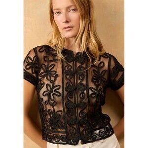 Ciao Lucia Nikola Soutache Top NWT Size Medium Black Embroidered Sheer $395